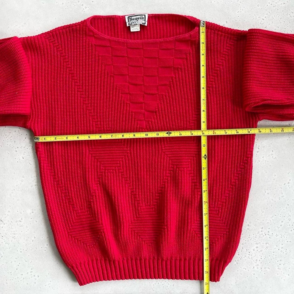 Vintage Kenneth Too Red Geometric Knit Boat Neck Sweater - Picture 6 of 6